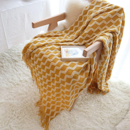 Throw Blanket for Couch, Decorative Knit Woven Knitted Throw Blankets for Sofa Bed Living Room Travel, 50 X 68 Inches, Yellow