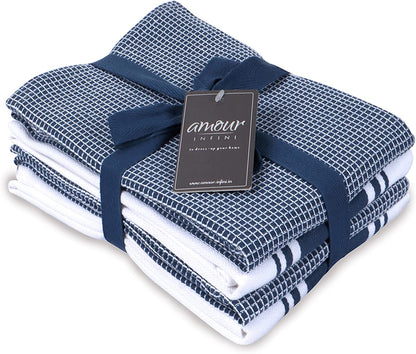 Cotton Kitchen Towels - Set of 4 Highly Absorbent, Ultra Soft Waffle Weave Tea Towel with Hanging Loop - 20X28 Inch Quick Drying Dish Cloths for Cleaning (Blue)