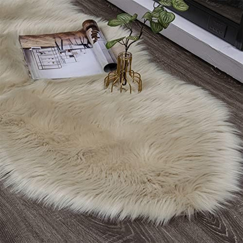 Ultra Soft Fluffy/Fuzzy Shaggy Area Rug Faux Fur Chair Cover Seat Pad for Bedroom Floor Sofa Living Room (2 X 6 Ft Sheepskin, Beige)