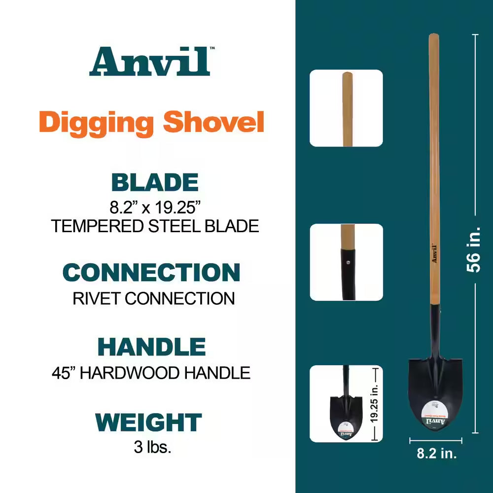 41 In. Handle, Wood Handle Digging Shovel