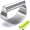 Garlic Press Rocker, Stainless Steel Garlic Crusher, Dishwasher Safe, Ergonomic Handle Garlic Chopper with Silicone Peeler and Cleaning Brush, Rust Proof Garlic Mincer Tool for Kitchen Gadgets