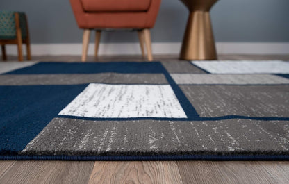 Contemporary Modern Boxes Area Rug 10' X 14' Navy