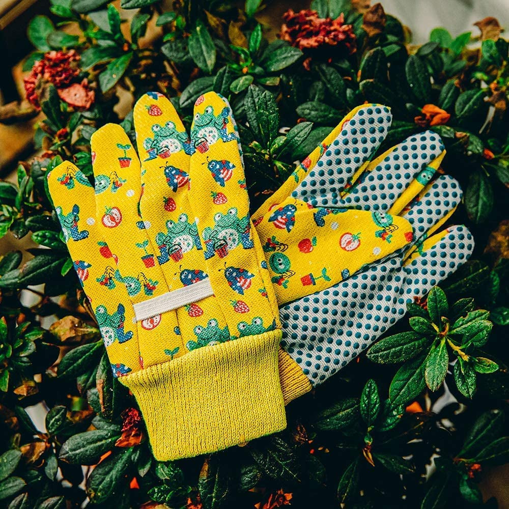 Kids Garden Gloves 3-6 Years Old Children Gardening Gloves Cotton Comfortable Bright Color, 2- Pair Pack