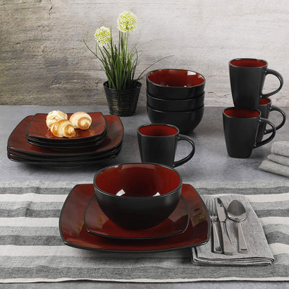 Soho Lounge Square 16-Piece Dinnerware Set - Red