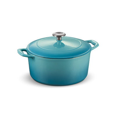 5.5 QT Covered round Dutch Oven - Cast Iron - S1000 - Porcelain - Medium Blue - Stainless Steel - Gourmet 80131/036DS