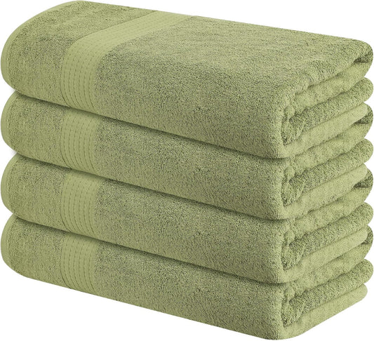 Pack of 4 XL Bath Towels 30 X 60 Inches, Extra Large, 100% Cotton, Heavy Weight, Absorbent & Soft, Perfect for Bathroom, Forest Green