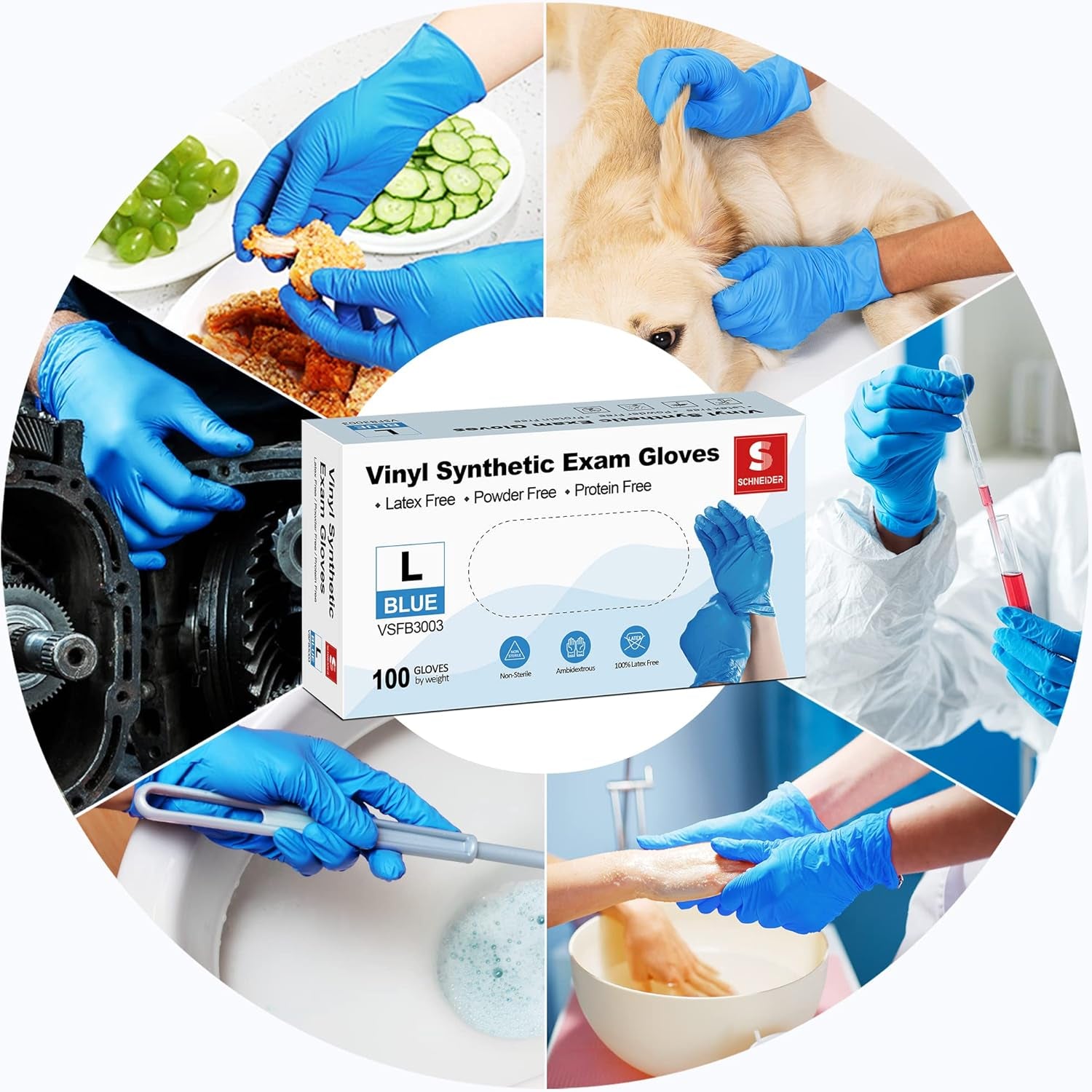 Vinyl Synthetic Exam Gloves, 4 Mil, Latex Free Disposable Gloves for Medical, Cooking, Cleaning, and Food Prep