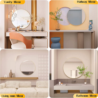 16" Wall Circle Mirror for Bathroom, Small Matte Gold round Mirror for Wall, 16 Inch Hanging round Mirror for Living Room, Vanity, Bedroom