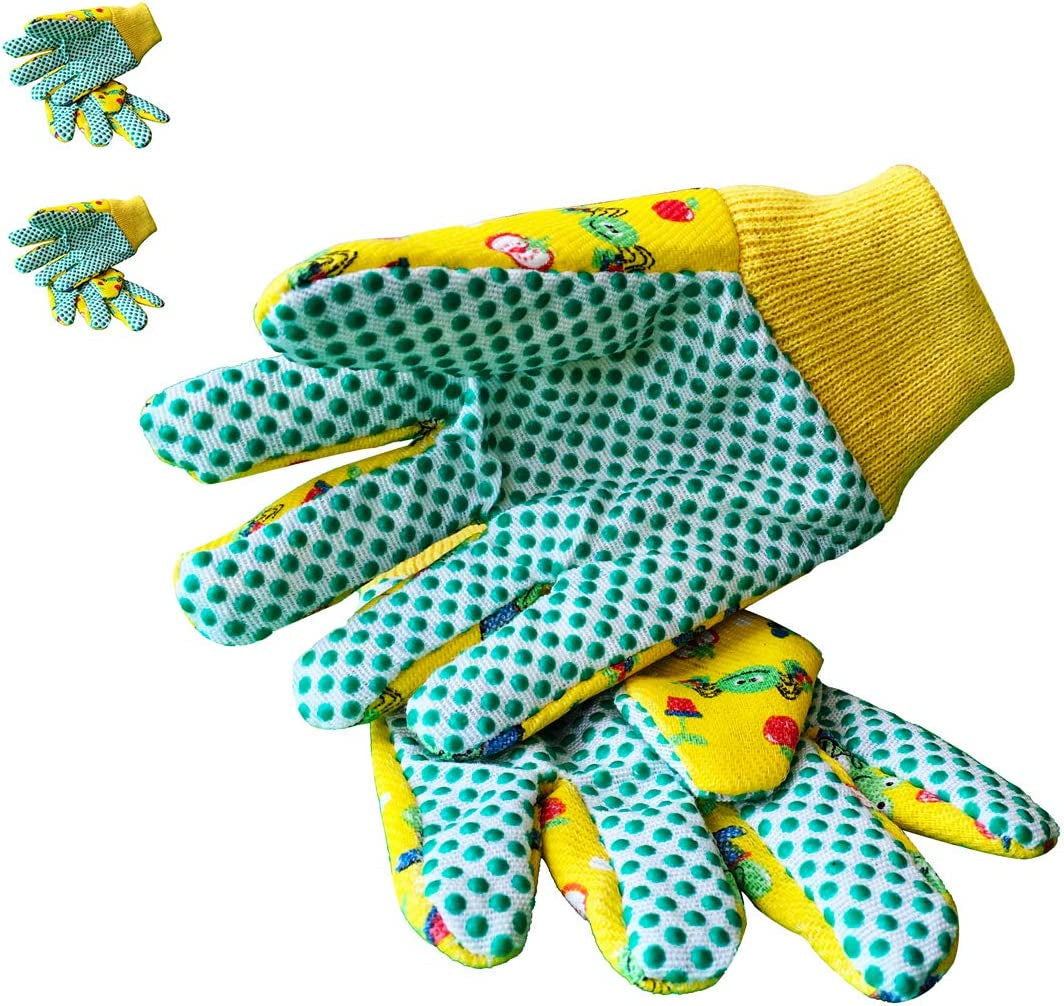 Kids Garden Gloves 3-6 Years Old Children Gardening Gloves Cotton Comfortable Bright Color, 2- Pair Pack