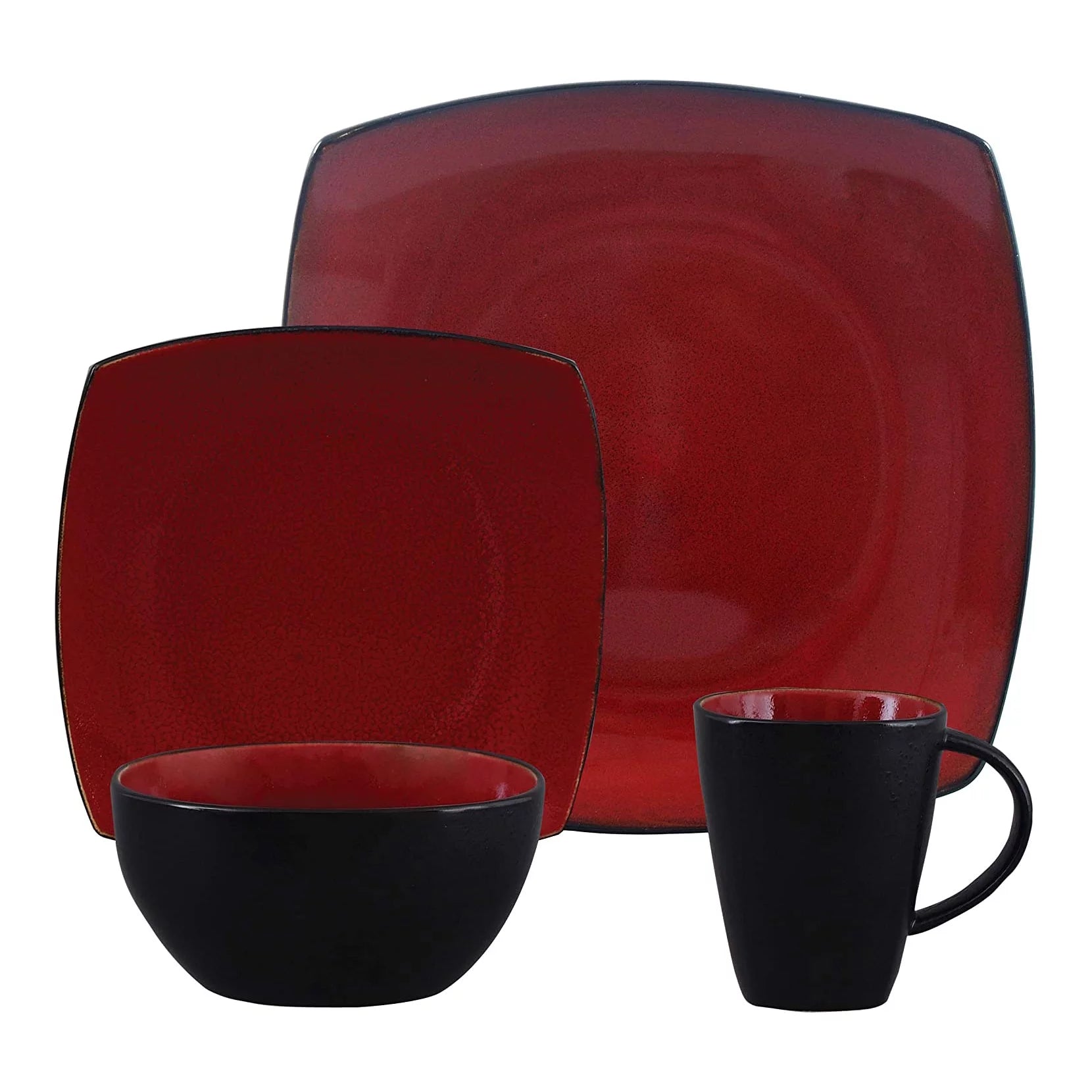 Soho Lounge Square 16-Piece Dinnerware Set - Red