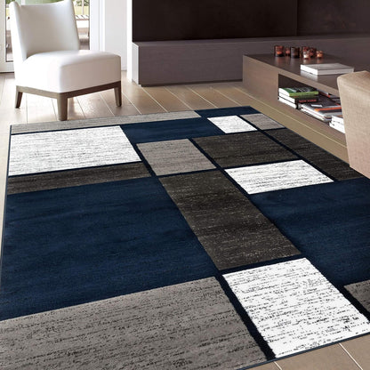 Contemporary Modern Boxes Area Rug 10' X 14' Navy